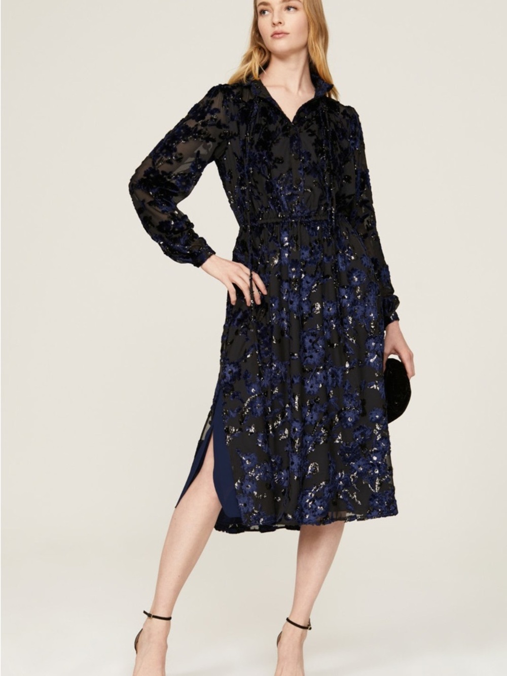 Adam Lippes Black and Navy Floral Midi Dress size 4